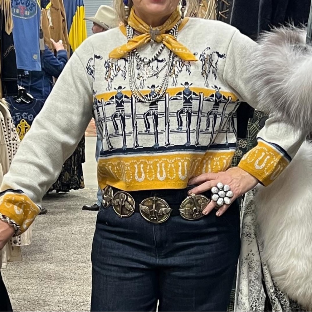 Double D Ranch Corral Pals Sweater Cowboys horse bucking bronco 1X RTL $295 NWT - Picture 3 of 3
